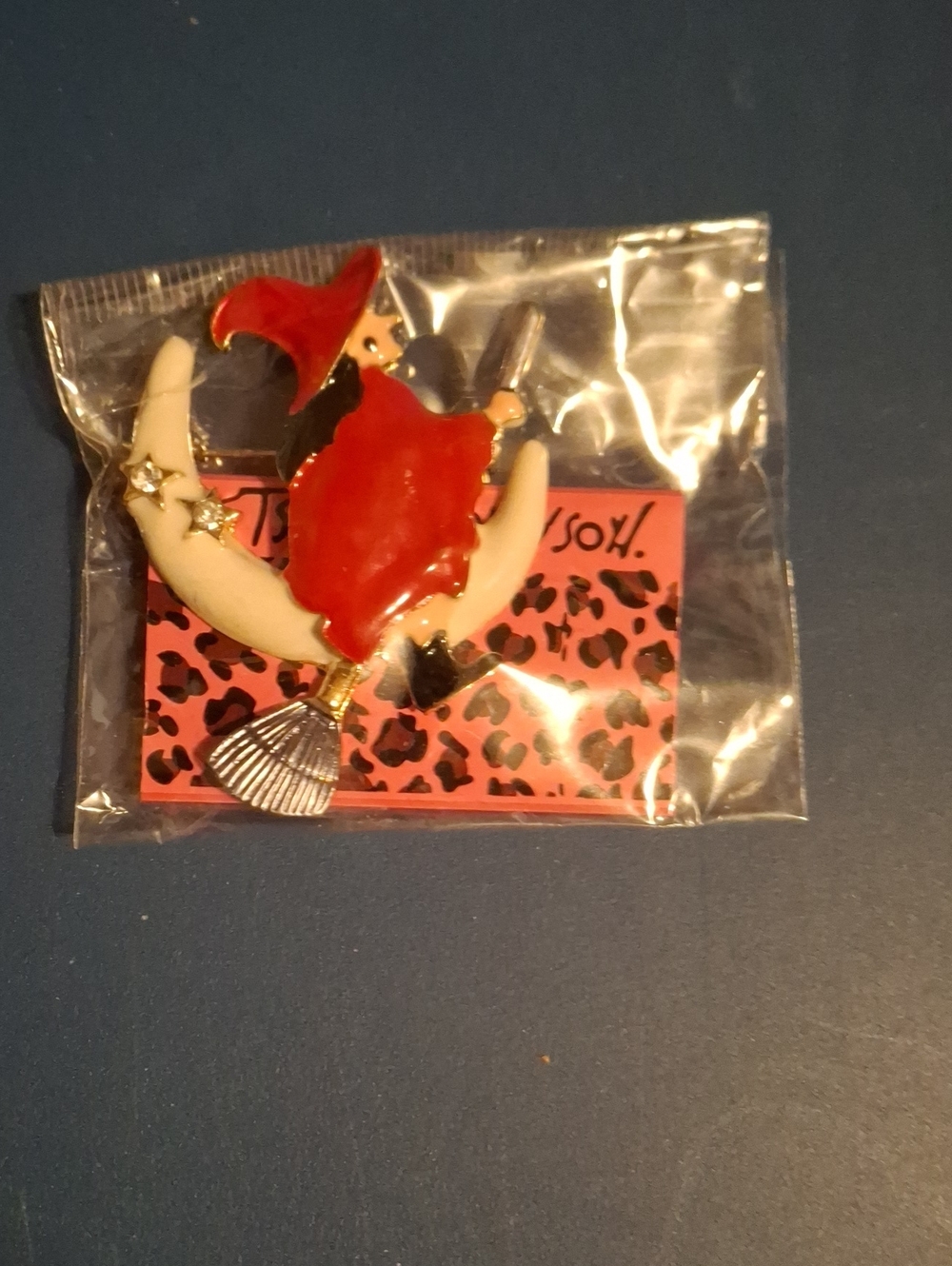 Betsey Johnson Red & White Witch Brooch Pin